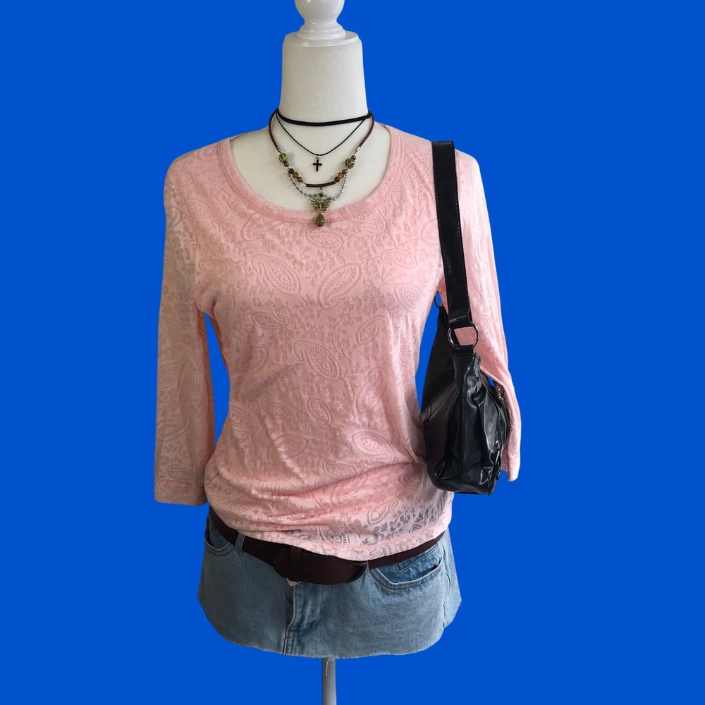 Lauren Jeans Co Ralph Lauren Pink Paisley Burnout Long Sleeve Top Womens M